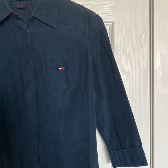 Tommy Hilfiger Shirt Blouse Y2K Cotton Velcro Closure, Dark Blue, M - Picture 7 of 9